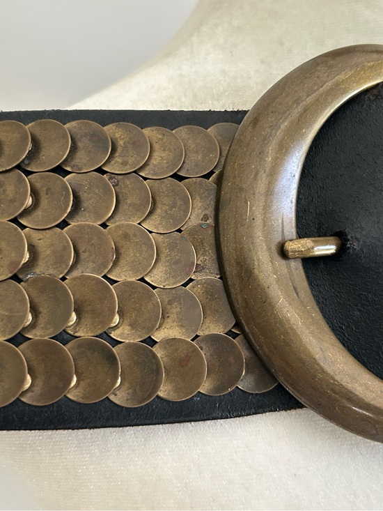 Carlisle Black Belt w/Antique Brass Discs Wide Statement Piece RARE Vintage EUC main image 9